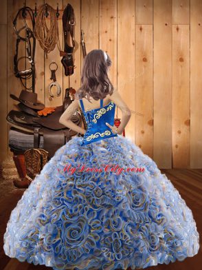 Discount Fabric With Rolling Flowers Straps Sleeveless Lace Up Embroidery and Ruffles Pageant Dress for Teens in Red