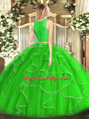 Organza Scoop Sleeveless Zipper Lace and Ruffles Sweet 16 Quinceanera Dress in Gold