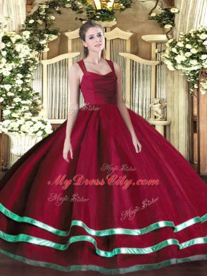 Sweet Red Sleeveless Ruffled Layers Floor Length Ball Gown Prom Dress