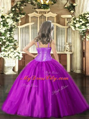 Sleeveless Tulle Floor Length Lace Up Little Girls Pageant Gowns in Rust Red with Beading