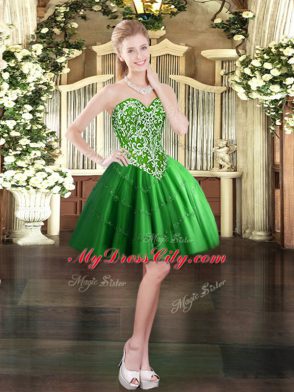 Sweetheart Sleeveless Mini Length Beading Green Tulle