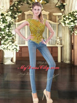 Deluxe Gold Sweet 16 Quinceanera Dress Military Ball and Sweet 16 and Quinceanera with Beading and Ruffled Layers Bateau Sleeveless Zipper