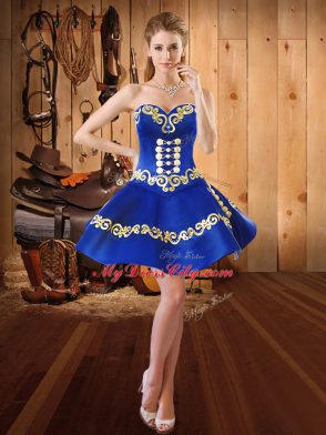 Blue Sweetheart Neckline Embroidery and Ruffled Layers Quinceanera Gowns Sleeveless Lace Up