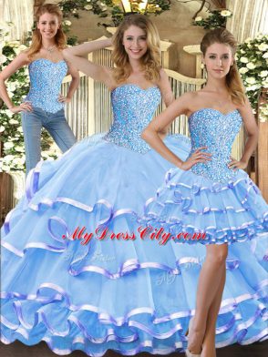 Superior Sleeveless Beading and Ruffled Layers Lace Up Sweet 16 Quinceanera Dress