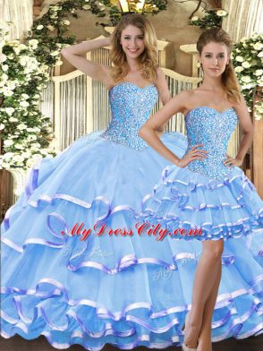 Superior Sleeveless Beading and Ruffled Layers Lace Up Sweet 16 Quinceanera Dress
