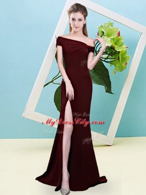 Mermaid Damas Dress Brown Off The Shoulder Elastic Woven Satin Sleeveless Floor Length Zipper