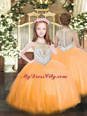 Floor Length Orange Pageant Gowns For Girls Scoop Sleeveless Zipper