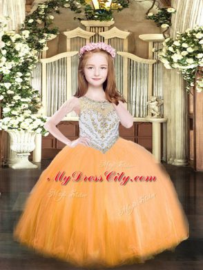 Floor Length Orange Pageant Gowns For Girls Scoop Sleeveless Zipper