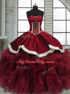 Fashion Red Organza Lace Up Sweetheart Sleeveless Floor Length Vestidos de Quinceanera Beading and Ruffles