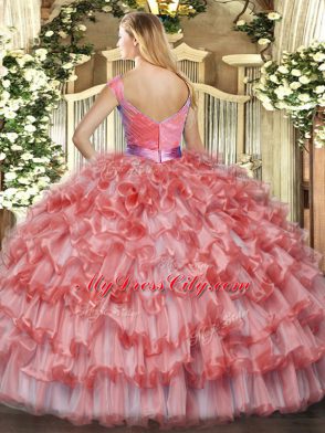 Superior Sleeveless Floor Length Ruffled Layers Zipper Ball Gown Prom Dress with Yellow Green