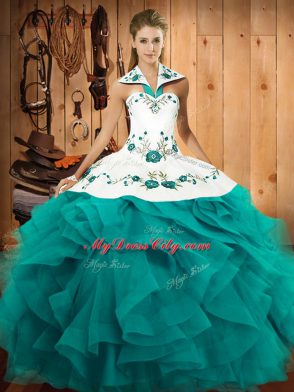 Gorgeous Tulle Sleeveless Floor Length 15 Quinceanera Dress and Embroidery and Ruffles