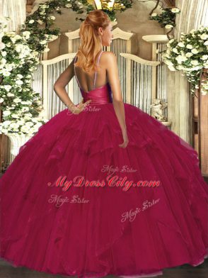 Dynamic Wine Red Sleeveless Ruffles Floor Length Ball Gown Prom Dress