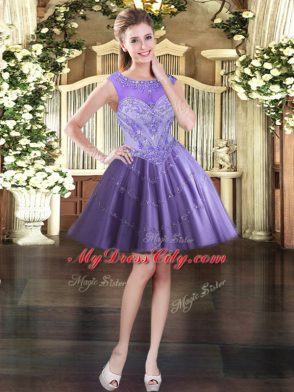 Clearance Lavender Ball Gowns Tulle Scoop Sleeveless Beading Mini Length Lace Up Homecoming Dress