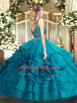 Decent Olive Green Fabric With Rolling Flowers Zipper V-neck Sleeveless Floor Length 15th Birthday Dress Beading