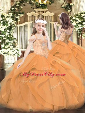 Custom Fit Orange Red Off The Shoulder Lace Up Beading and Ruffles Quinceanera Gowns Sleeveless