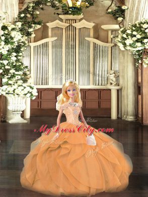Custom Fit Orange Red Off The Shoulder Lace Up Beading and Ruffles Quinceanera Gowns Sleeveless