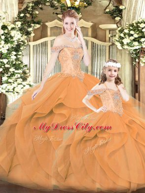 Custom Fit Orange Red Off The Shoulder Lace Up Beading and Ruffles Quinceanera Gowns Sleeveless