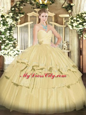 Dynamic Yellow Sweetheart Lace Up Beading and Ruffled Layers 15th Birthday Dress Sleeveless