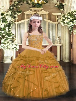 Brown Sleeveless Beading and Ruffles Floor Length Little Girls Pageant Dress Wholesale