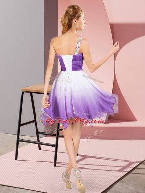 Fancy Multi-color Empire One Shoulder Sleeveless Fading Color Asymmetrical Lace Up Beading Prom Dresses