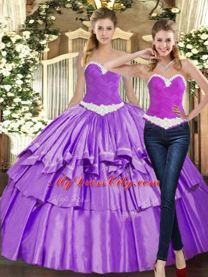 Top Selling Eggplant Purple Ball Gowns Appliques and Ruffles Sweet 16 Quinceanera Dress Lace Up Organza Sleeveless Floor Length