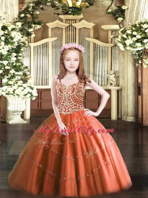 Adorable Floor Length Ball Gowns Sleeveless Rust Red Child Pageant Dress Lace Up