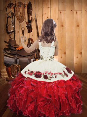 Green Straps Lace Up Embroidery and Ruffles Winning Pageant Gowns Sleeveless