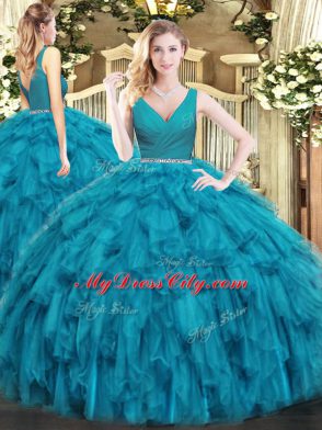 Best Selling Sleeveless Zipper Floor Length Beading and Ruffles Ball Gown Prom Dress