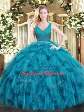 Best Selling Sleeveless Zipper Floor Length Beading and Ruffles Ball Gown Prom Dress
