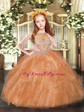 Super Scoop Sleeveless Zipper Little Girls Pageant Gowns Rust Red Tulle