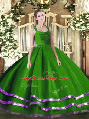 Green Straps Zipper Ruffled Layers Quinceanera Gown Sleeveless
