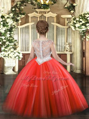 Orange Ball Gowns Beading Pageant Gowns For Girls Zipper Tulle Sleeveless Floor Length