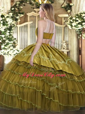 Noble Two Pieces Quinceanera Dress Purple High-neck Tulle Sleeveless Floor Length Backless