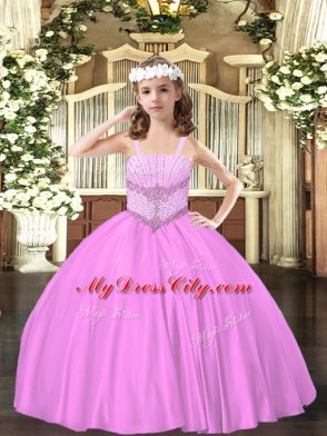 Wonderful Straps Sleeveless Satin Pageant Dress for Teens Beading Lace Up