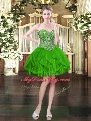 Green Sleeveless Beading and Ruffles Floor Length 15 Quinceanera Dress
