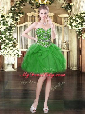 Green Prom Party Dress Prom and Party with Beading and Ruffles Sweetheart Sleeveless Lace Up