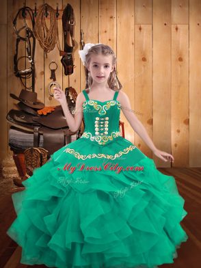 Organza Sleeveless Floor Length Kids Pageant Dress and Embroidery and Ruffles