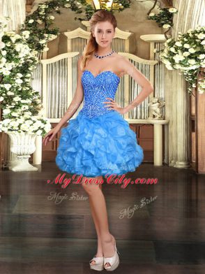 Baby Blue Sleeveless Organza Lace Up Quinceanera Dress for Military Ball and Sweet 16 and Quinceanera