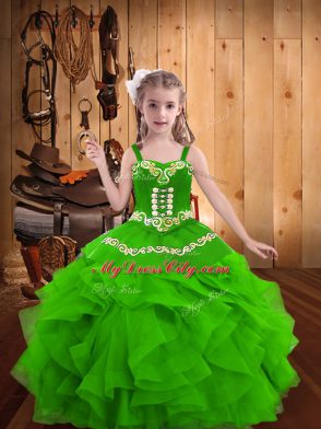 Graceful Organza Sleeveless Floor Length Girls Pageant Dresses and Embroidery and Ruffles