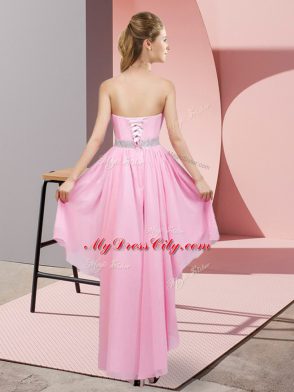Fabulous Chiffon Sleeveless High Low Bridesmaid Gown and Beading