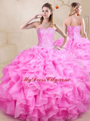Organza Sleeveless Floor Length Quinceanera Dresses and Beading and Ruffles