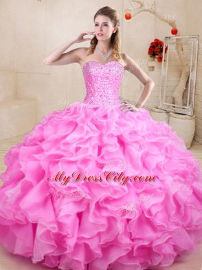 Organza Sleeveless Floor Length Quinceanera Dresses and Beading and Ruffles