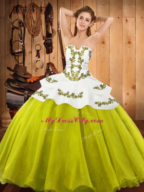 Cheap Floor Length Yellow Green Sweet 16 Dresses Strapless Sleeveless Lace Up
