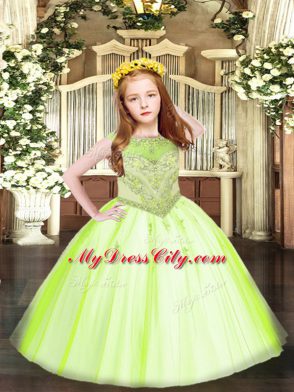 Ball Gowns Little Girls Pageant Dress Wholesale Yellow Green Scoop Tulle Sleeveless Floor Length Zipper