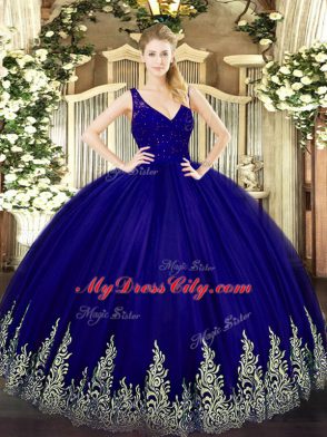 Sleeveless Backless Floor Length Beading and Lace and Appliques Sweet 16 Dresses