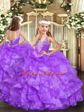 Sexy Floor Length Eggplant Purple Sweet 16 Quinceanera Dress Organza Sleeveless Beading and Ruffles