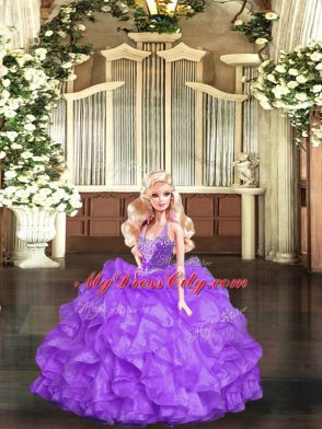 Sexy Floor Length Eggplant Purple Sweet 16 Quinceanera Dress Organza Sleeveless Beading and Ruffles