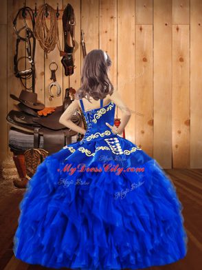 Pretty Orange Red Straps Lace Up Embroidery and Ruffles Pageant Dress Toddler Sleeveless