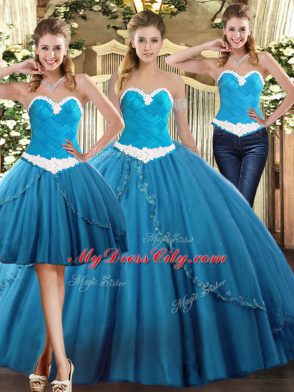 Luxurious Floor Length Teal Vestidos de Quinceanera Sweetheart Sleeveless Lace Up