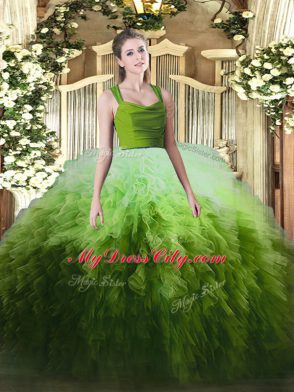 Fashion Multi-color 15th Birthday Dress Military Ball and Sweet 16 and Quinceanera with Ruffles Straps Sleeveless Zipper